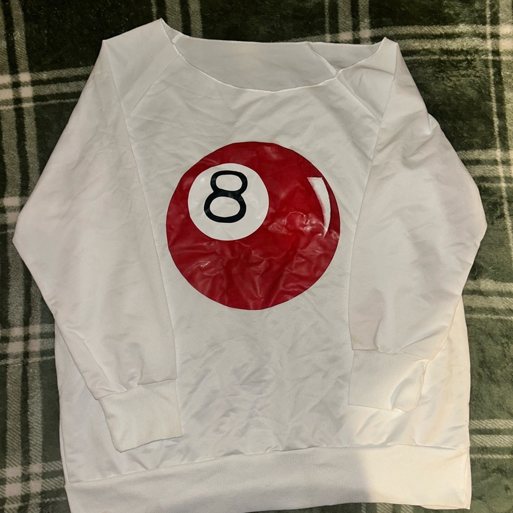 SHEIN White Sweatshirt with Red 8 Ball Design